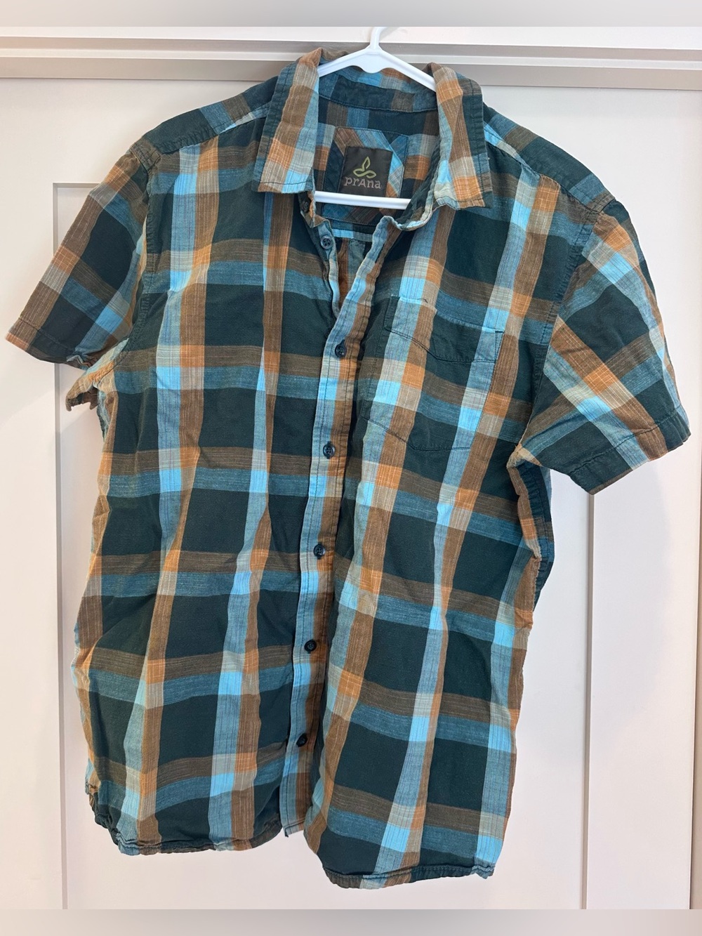 Prana Plaid Button-Up Shirt in Green, Mustard & Teal
